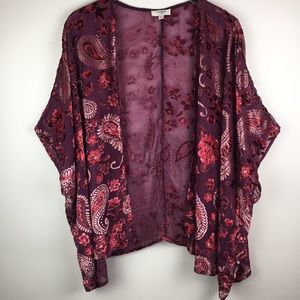 Sheer with velvet kimono top M/L